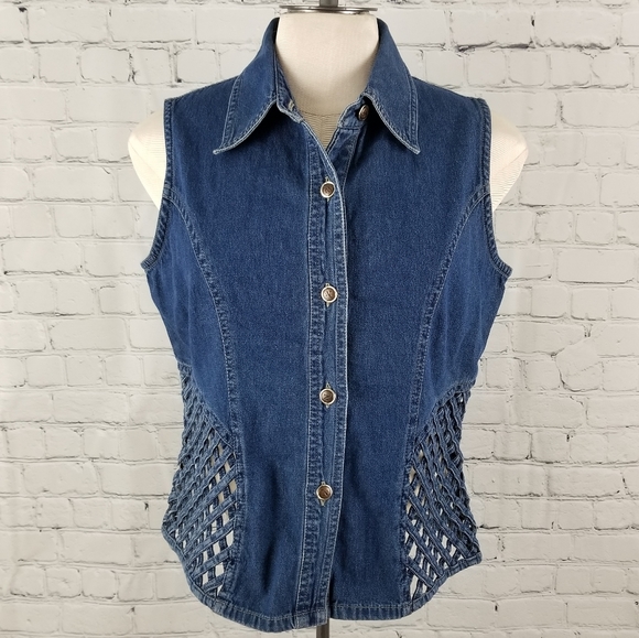 NIKKY JEANS | lattice 80s 90s jean button up vest - Picture 1 of 7